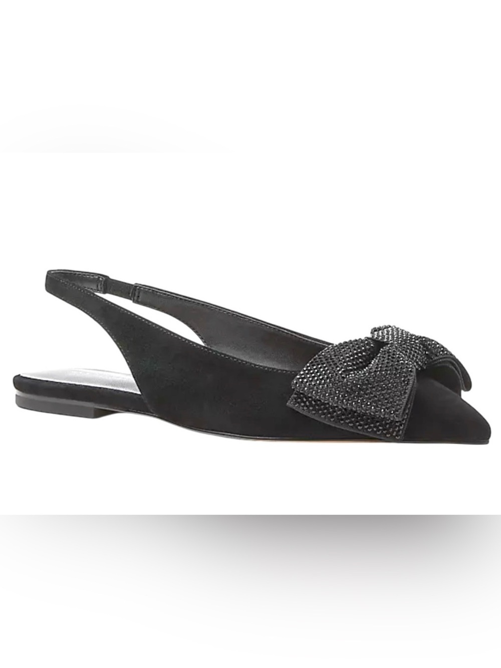 ANN TAYLOR BLACK CRYSTAL RHINESTONE BOW POINTY TOE SUEDE SLINGBACK FLATS SHOES 6
